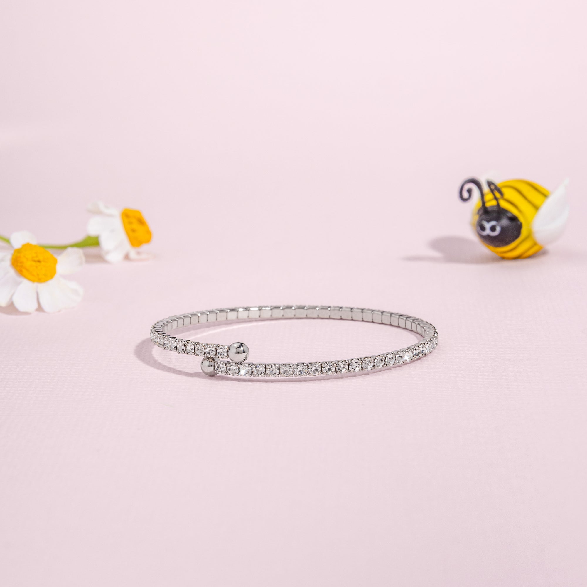 Kids Silver Crystal Flex Bangle