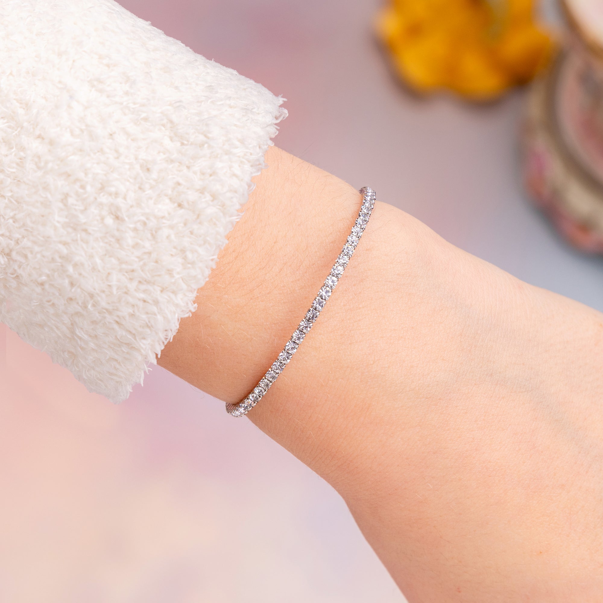 Kids Silver Crystal Flex Bangle