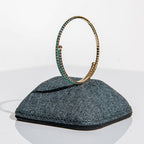 December blue zircon birthstone bangle in gold showing violet-blue crystals on flexible memory wire