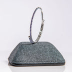 February amethyst birthstone bangle in silver showing purple crystals on clasp-free memory wire design