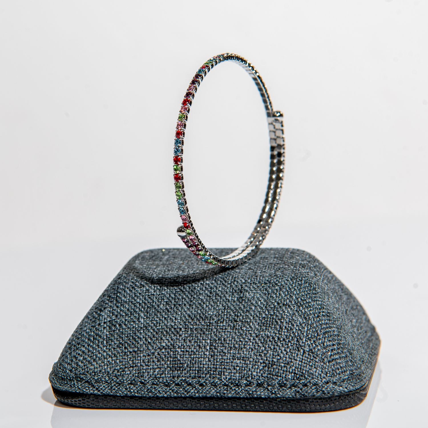 Perfect gift - rainbow crystal bangle in silver with one-size-fits-most flexible wire